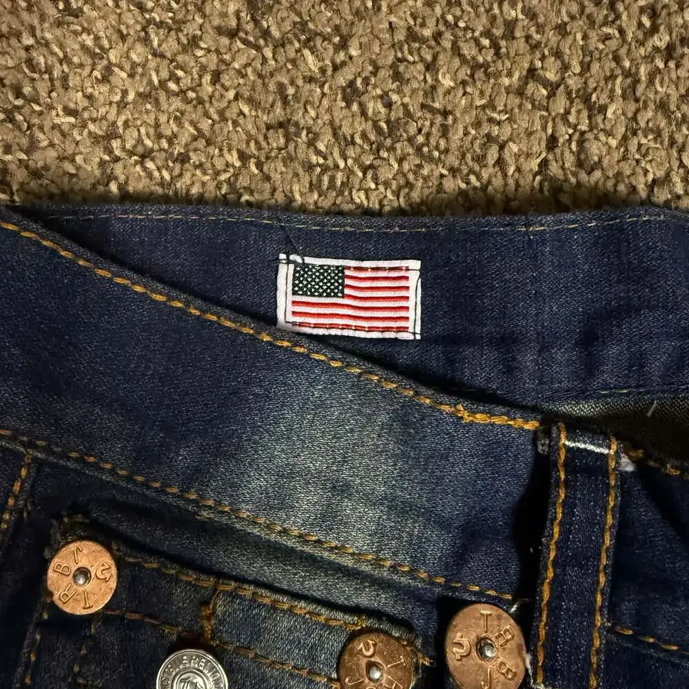 True Religion Vintage Dark Wash Denim Jeans with Contrast Stitching Sz 32